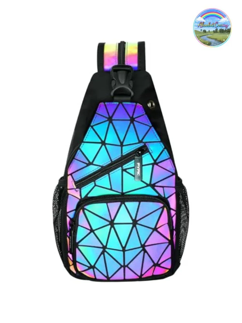 Luminous PU Leather Sling Backpack Crossbody Bag Geometric Convertible